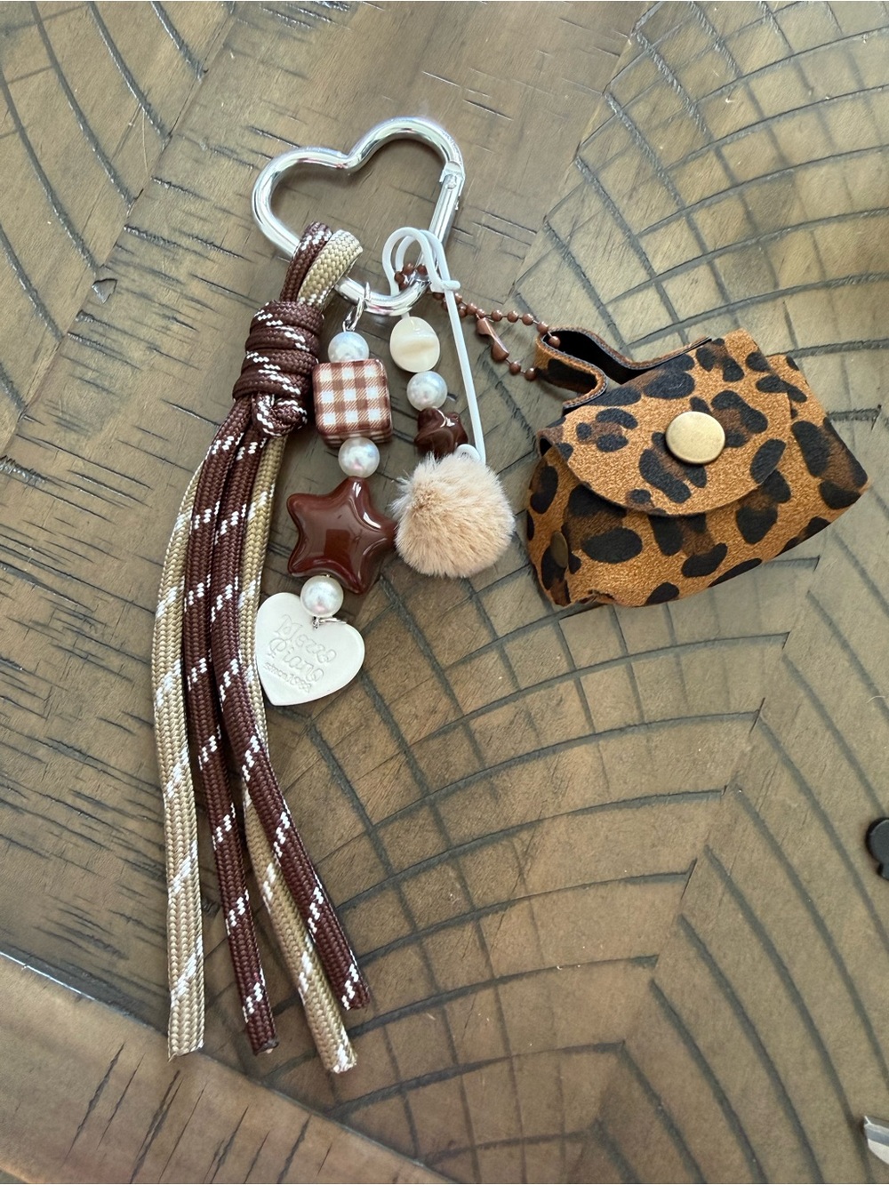 Heart Clip Brown Leopard bag charm
